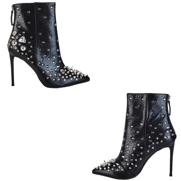 New Steve madden viceroy studded gems pointed toe stiletto heel boots black - Picture 7 of 16